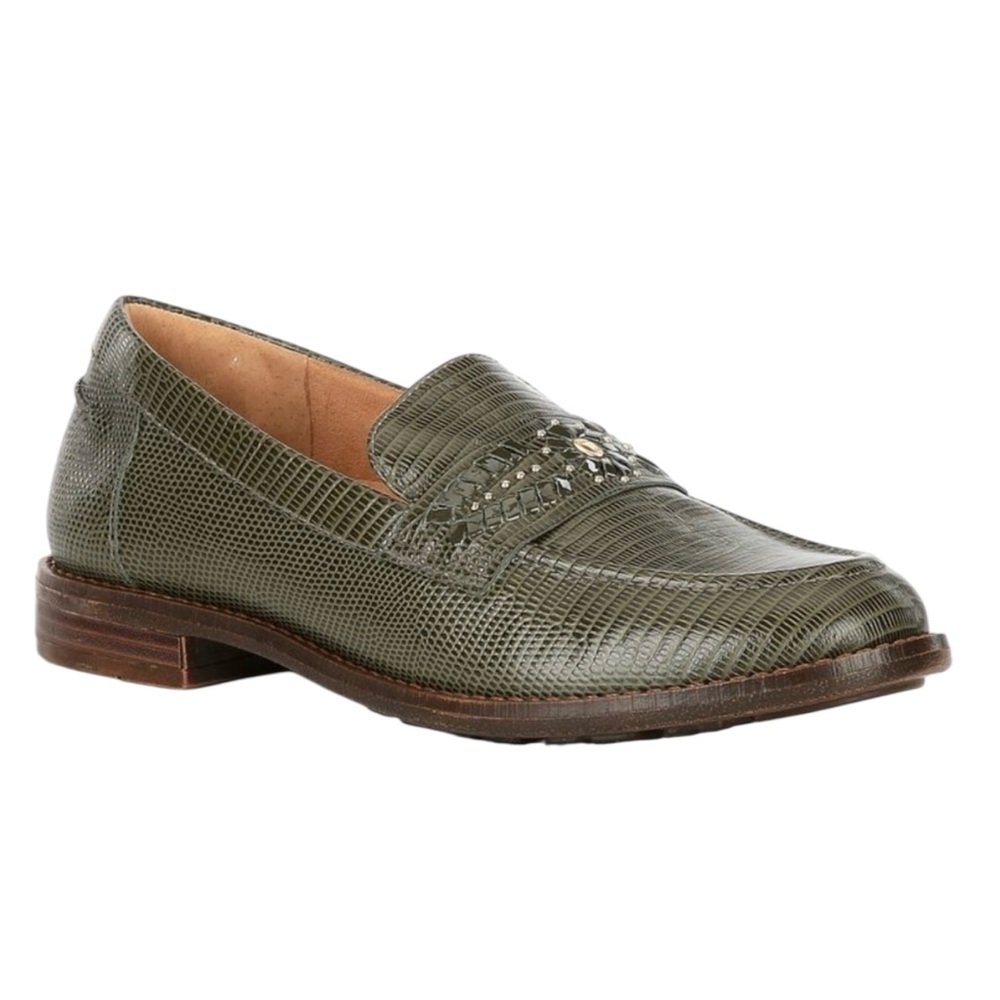 🌴 Brioso Reptile Embossed Green Leather Loafers